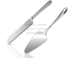 Juego de servidor de pastel de boda de acero inoxidable de lujo, mango de caballo de mar de aluminio, juego de cuchillo y espátula con mango en espiral para servir pasteles - Product Image 3