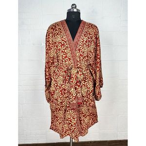 Vintage Silk Riya Short Kimono Lightweight Boho <b>Robe</b> Perfect <b>Beach</b> Coverup for Her Recyclable Swimsuit Accessory Soft Breathable - Product Image 1
