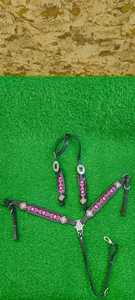 <b>Leather</b> horse breastplate western tack chest collar concho studded bead pattern <b>harness</b> adjustable strap riding halter set - Product Image 5