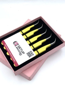Pince à épiler GETUP BROSONS IMPEX en acier inoxydable de haute qualité avec revêtement en poudre jaune, pointe en fibre nano et poignée diamantée incurvée - Product Image 5