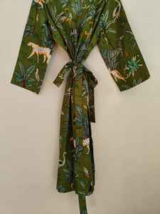 Robe Kimono Longue à Manches Longues à Col en V à Imprimé Jungle pour Femmes 100% Coton Casual Luxe - Product Image 3