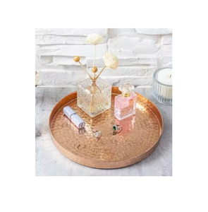 Plateau de service rond en cuivre martelé de belle qualité plateau design fait à la main classique élégant vente chaude plateau de service en cuivre fantaisie - Product Image 1