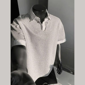 NH44 T-shirt formel unisexe à col roulé coupe régulière inspiré de la mode coréenne tenue de tous les jours à la mode - Product Image 4