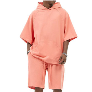 Logo Heavyweight Pullover Hoodie <b>Short</b> Sets <b>Men</b> Regular Fit Plus Size Casual Wear 100% Cotton Solid <b>Pattern</b> Winter Season <b>Shorts</b> - Product Image 6