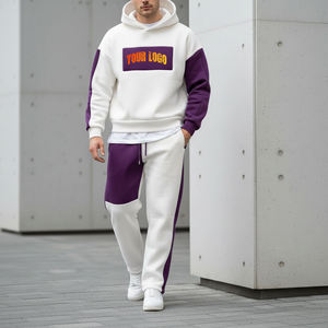 OEM/ODM Ensemble 2 pièces pour homme : Sweat à capuche ample et pantalon évasé, style streetwear décontracté d'hiver, couleur unie, double épaisseur, délavé à l'acide - Product Image 1