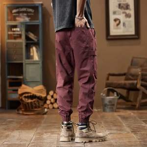 Trendy Men's Mid Lightweight Canvas Cargo Pants 100% Cotton <b>Drawstring</b> Closure Elastic Jogger <b>Trouser</b> Pocket Casual Fashion - Product Image 3