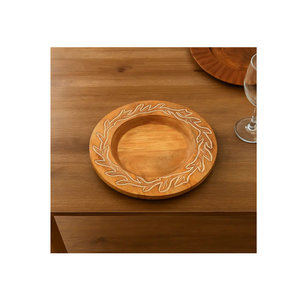 Assiettes de chargeur rondes en bois brun décor à la maison forme ronde design sculpté vente chaude - Product Image 1
