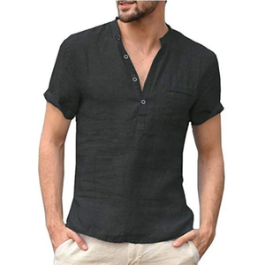 Men's Solid Color <b>Linen</b> Cotton <b>Short</b> <b>Sleeve</b> <b>Shirt</b> Wholesale Anti-Wrinkle Breathable Plain Dyed Poplin Knitted Summer - Product Image 6