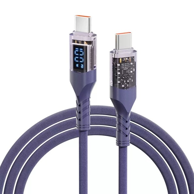 Factory Wholesale 100W Pd Super Fast Charge Nylon Braided Led Intelligent Digital Display Type C Type C Cable for Mobile Phone