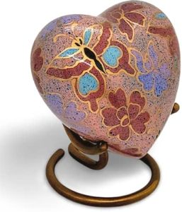Classic Heart Shape <b>Keepsake</b> Urn for Human Ashes with <b>Box</b> and Stand - Lovely Brown Floral Design 7 cms high - Product Image 5