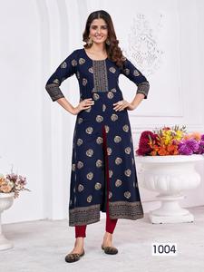 พิมพ์ลายเรยอน14กก. แบบแฟนซีพร้อมลวดลายตรงกลางคอลเลกชั่น Kurti - Product Image 4