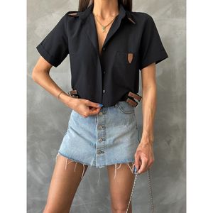 Camisa Topshow Negra con Detalles Tejidos en Mezcla de Algodón para Mujer, Blusa Elegante de Manga Larga con Botones para Oficina o Uso Casual - Product Image 4
