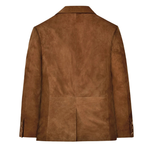 Blazer de Cuero Genuino Color Marrón para Hombre, Estilo Casual, Cuello Camisero, Cierre de un Solo Botón - Product Image 6