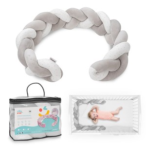 Protector de Cuna de Cuerda Trenzada Unverso de 150 cm, Color Gris, con Barandillas y Protectores Laterales - Product Image 1