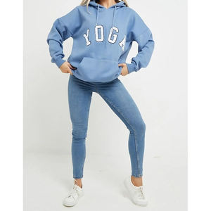 Autumn <b>Women's</b> Custom Blue Yoga <b>Slogan</b> Oversized <b>Hoodie</b> with Embroidered Logo Cropped for Yoga & Gym Workout - Product Image 3