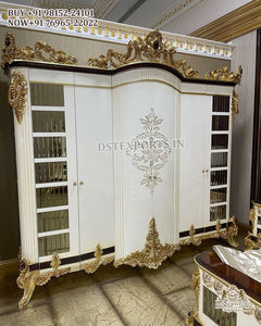 Juego clásico de cama y dormitorio pulido en oro blanco, lujosos muebles de dormitorio italianos de 5 piezas, juego de dormitorio de madera de teca de calidad superior - Product Image 3