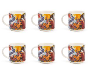 Durable New Bone China Set 6-pcs Espresso Coffee Mug 10 cl (3.4 fl oz) Multicolor Oriental Japanese Design Kimono by Excelsa - Product Image 2