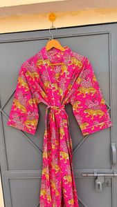 Kimono de playa indio bata larga Kimono Bata para mujer 100% algodón ligero Albornoz versátil bata de Ducha - Product Image 2