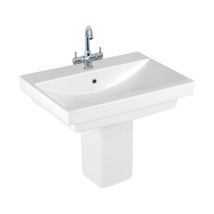 Ensemble d'articles sanitaires en céramique Vinus de couleur blanche-Évier de lavabo décoratif à demi-piédestal, fabriqué en Inde, prix le plus bas - Product Image 6