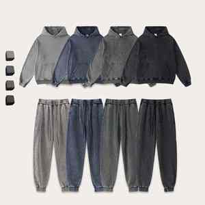 custom Vintage Distressed Hoodie Sweatpants Set for Men | <b>90s</b> Retro <b>Streetwear</b> | Oversized Drop Shoulder hoodie - Product Image 4