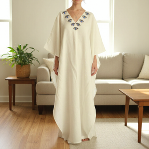 Última Colección de Kaftanes Islámicos Modestos con Cuello en V, Mangas Cortas, Largo hasta el Tobillo, Bordado a Mano, Ropa de Mujer de Alta Calidad - Product Image 2