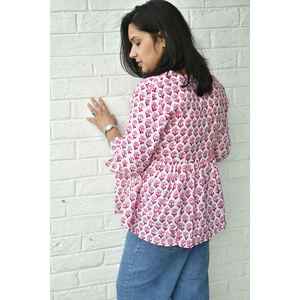 Top Corto de Algodón Popelina Rojo para Mujer, Estampado Floral, Logotipo Bordado a Mano, Ropa de Oficina y Casual, Talla XL - Product Image 5