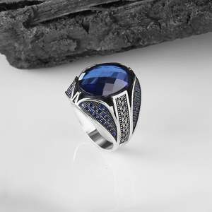 Wholesale Azuris VALKH1201 925 Sterling Silver Ottoman Style Men's <b>Ring</b> with Naturel Stone Agate Handmade Turkey - Product Image 1