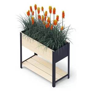 Jardinière rectangulaire moderne en bois 78x36x72cm Naturel et Noir High UPYARD 0437 pour pots et jardinières Kronus - Product Image 2