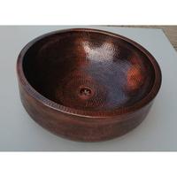 Évier rond en cuivre antique à double paroi Prix compétitif Évier de salle de bain en cuivre pour comptoir Lavabo portable Décoration intérieure vintage