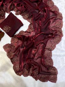 Sari ethnique traditionnel indien de style boutique avec chemisier, magnifique sari en soie fantaisie pour femmes pour les fêtes, mode indienne - Product Image 6