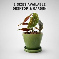 Pot de fleurs en céramique moderne avec glaçure verte brillante, avec plateau, rond, pour la maison, le jardin, la décoration de bureau