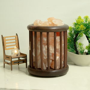 Lámpara Eléctrica de Sal del Himalaya en Jaula de Madera, con Trozos de Sal Rosa Natural, Decoración para el Hogar, Ambiente de Spa y Bienestar, Masaje Corporal, Curación - Product Image 3
