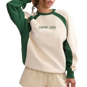 Vente en gros personnalisé 100% coton Fitness Sportswear Sweatshirts Color Block Loose Fit manches longues col rond sweats à capuche pour femmes - Product Image 6