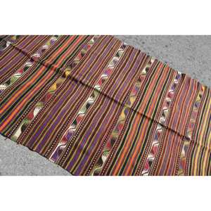 5x11.5 ft Vintage Kilim Rug, Turkish Rug, <b>Red</b> Ombr <b>Wool</b> Rug - Product Image 5