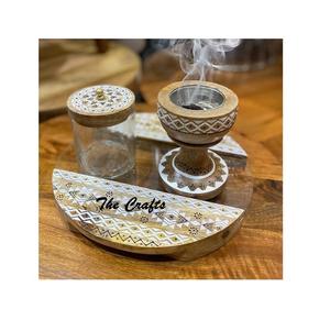 Finest Quality Round Shape Mabkhara With Tray And Acrylic <b>Oud</b> Box Wooden <b>Incense</b> Bakhoor Burner At Low Prices - Product Image 2