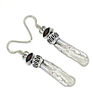 Boucles d'oreilles en argent 925 avec perle d'eau douce et grenat, bijoux élégants pour femmes - Product Image 3
