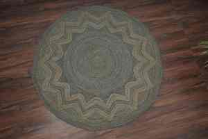 Indian Natural Hand Braided round <b>Jute</b> <b>Rug</b> with Zigzag Pattern Design - Product Image 1