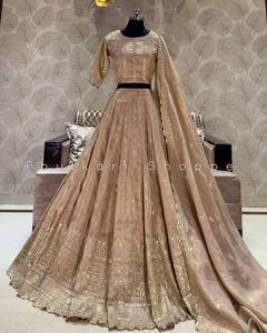 Dernier concepteur lourd Chinon soie broderie séquence travail Lehenga Choli par FabZone - Product Image 1