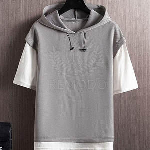 Ensemble court pour homme, style unique, hiver, à capuche, uni, respirant, grande taille, léger, taille élastique, poches latérales personnalisées - Product Image 3