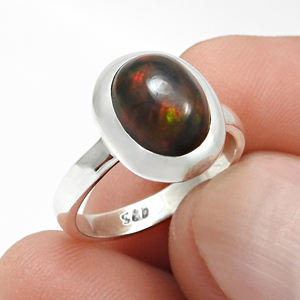 Design simple solide 925 argent Sterling naturel noir opale pierre de naissance pierres précieuses ensemble de lunette incrustation anneaux de mariage anneaux à la mode - Product Image 1