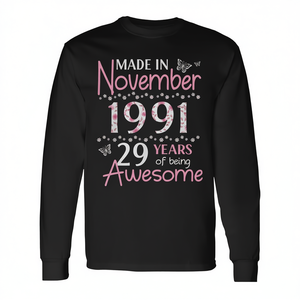 T-shirt à manches longues « 29 Years of Being Awesome », fabriqué à la main, promotionnel, pour anniversaire de novembre 1991 - Product Image 2
