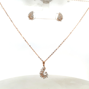 18K Rose Gold Bất Kim Cương Mặt Dây Chuyền & Chain Set Với Phù Hợp Với Bông Tai Hiện Đại Swirl Thiết Kế Đồ Trang Sức Mỹ - Product Image 6
