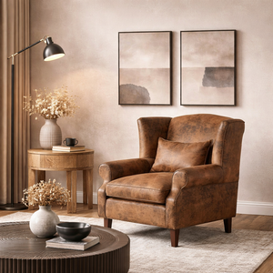 Fauteuil en cuir véritable de style mid-century modern avec accoudoirs |   Cadre en bois massif rembourré de mousse |   Fauteuil club vintage pour salon de villa - Product Image 2