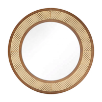 Miroir sur pied rond en rotin décoratif SWT 2026, 4 mm, style contemporain avec dos en MDF pour la décoration intérieure et les cadeaux