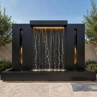 Fontaine à cascade contemporaine en acier inoxydable, rideau d'eau pour la décoration de jardin, patio ou cour arrière
