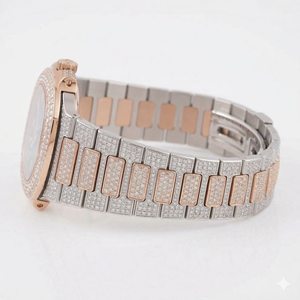 Reloj de Lujo para Hombre, Dos Tonos en Oro, con Moissanita, Totalmente Incrustado, Geométrico, para Regalo - Product Image 4