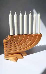 Menorah antique en bois de pin massif rustique à sept branches, chandelier pour temple religieux, décoration de la maison, table rituelle - Product Image 6