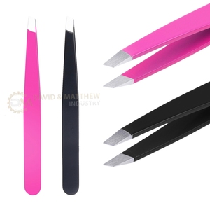 Customized Brow Tweezers Stainless Steel Stock Wholesale Slanted Tip Titanium Black Eyebrow Tweezers for Plucking - Product Image 5