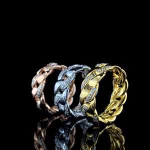 Anillo de enlace cubano Hiphop 10K/14K VVS Moissanite Anillo de moissanita incoloro de corte redondo brillante - Product Image 3