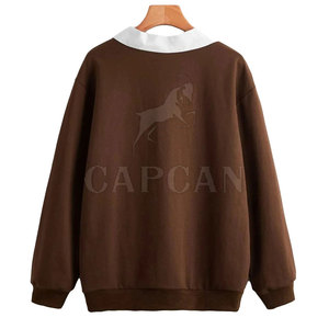 เสื้อสเวตเชิ้ตไหมพรมพิมพ์ลายสำหรับผู้หญิง ผ้าฝ้าย 100% ปรับแต่งขนาดได้ สีพื้น แขนยาว สไตล์สตรีทแวร์ - Product Image 2